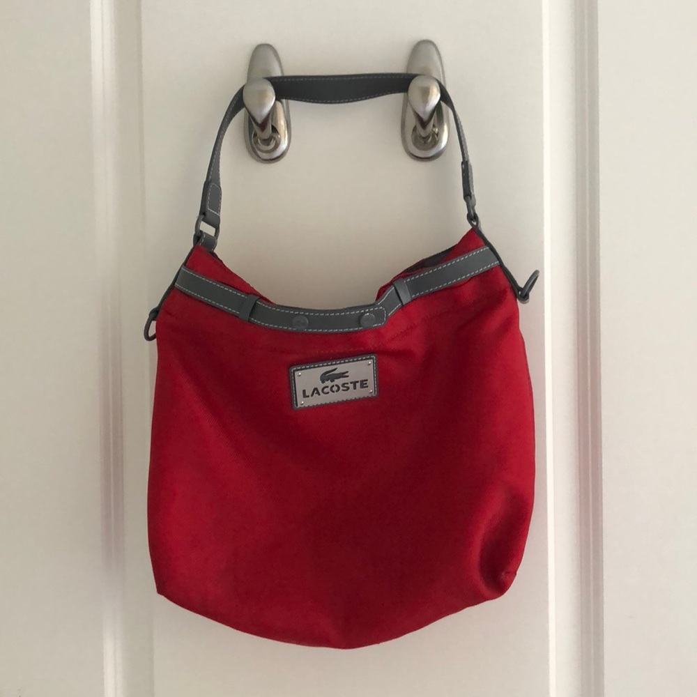 Red nylon genuine Lacoste purse